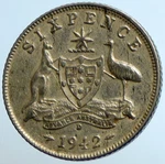 1942 D Australia King George Vi Kangaroos Antique Silver Sixpence Coin I104661. Fixed Price $58.20.